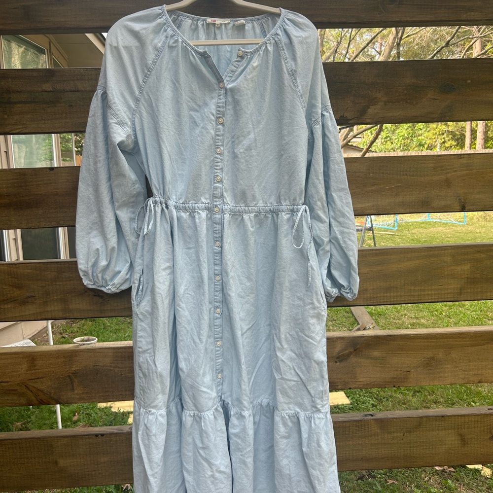 Levi's Light Blue Button-Down Maxi Dress with Tie Waist